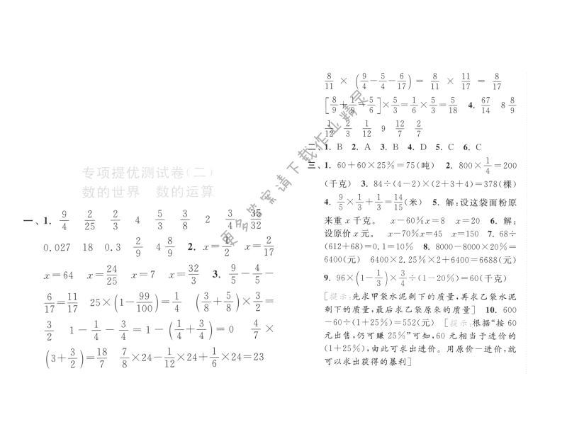 专项提优测试卷（二）数的世界 数的运算