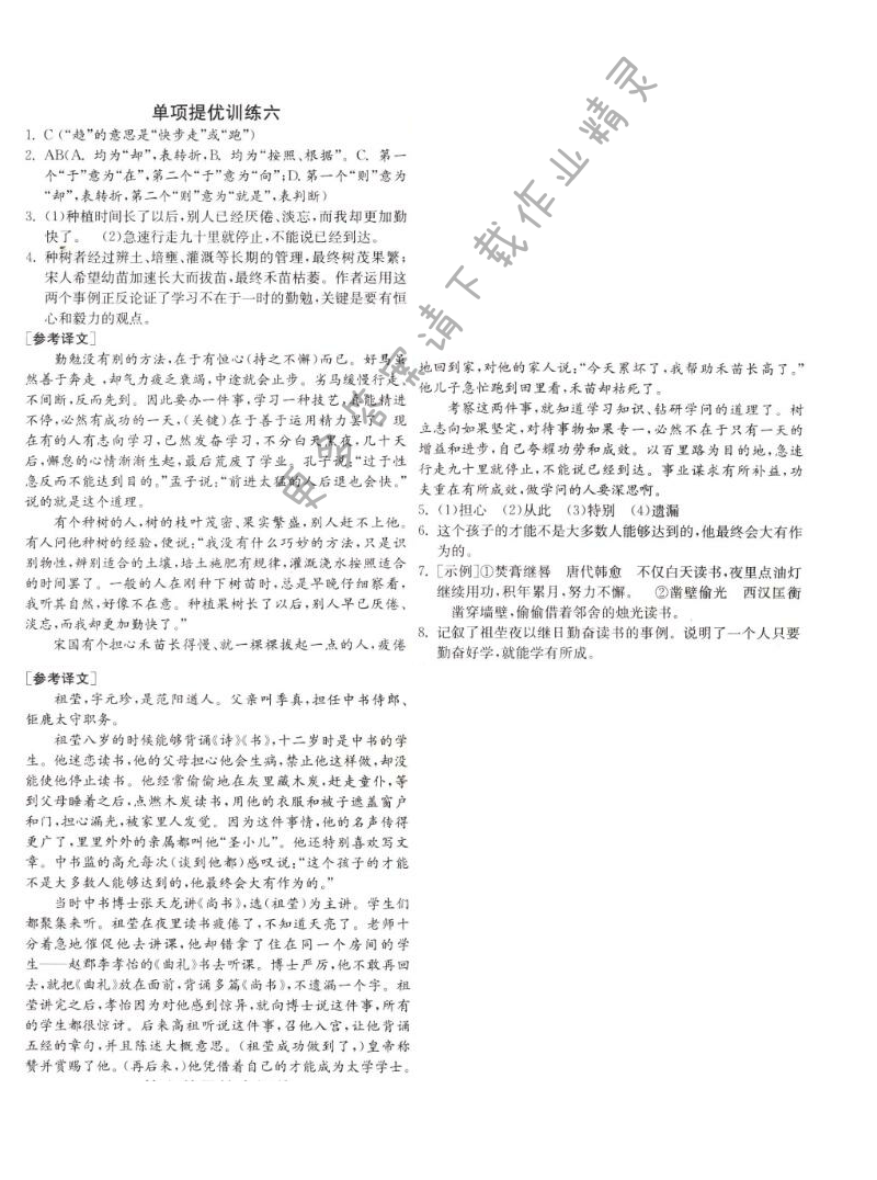 单项提优训练六  文言文阅读（二）