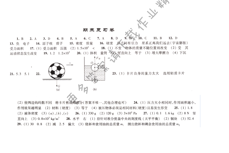 课课练苏科版物理八年级下册期末复习卷