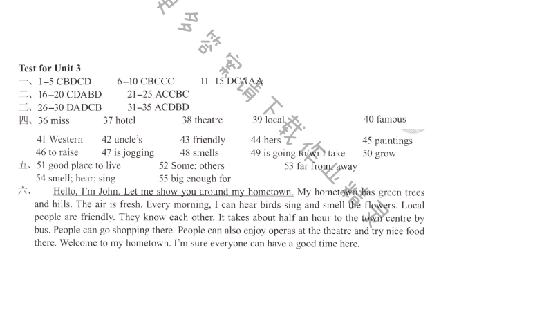 初一七年级下册英语Test for Unit 3学习与评价答案（配译林版）