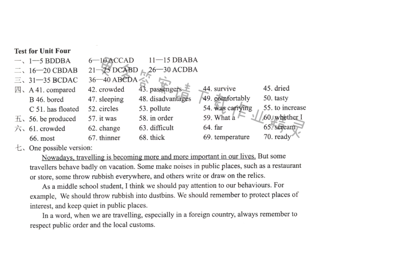 初三九年级下册英语Test for Unit 4学习与评价答案（配译林版）