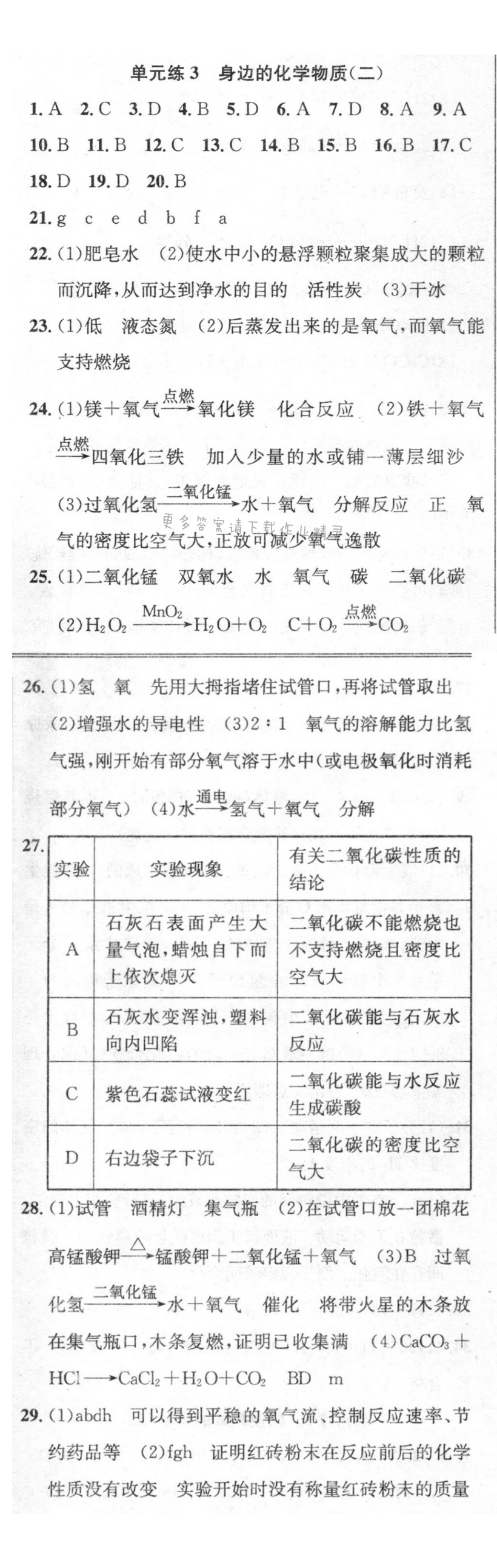 单元练3 身边的化学物质（二）