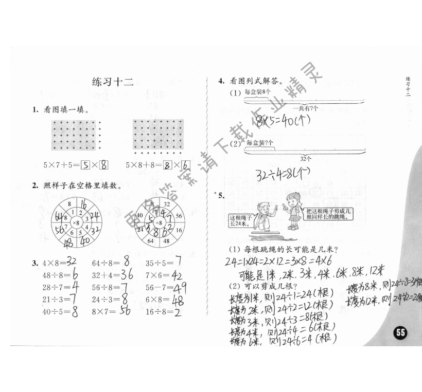 六、表内乘法和表内除法（二） - 苏教版练习与测试小学数学二年级上册答案第55页