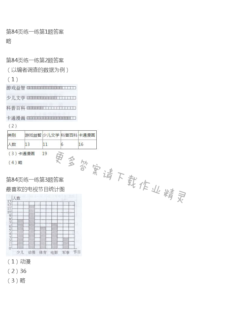 北师大版四年级下册数学书第84页练一练答案