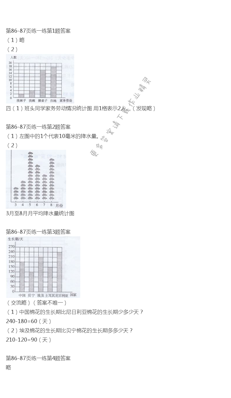 北师大版四年级下册数学书第86-87页练一练答案