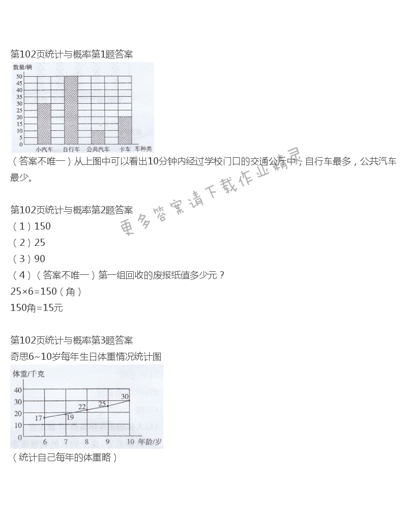 北师大版四年级下册数学书第102页统计与概率答案