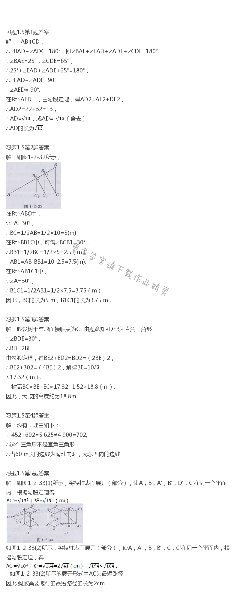 <b style=margin: 0px; padding: 0px; word-wrap: break-word;>北师大版八年级下册数学书习题1.5答案