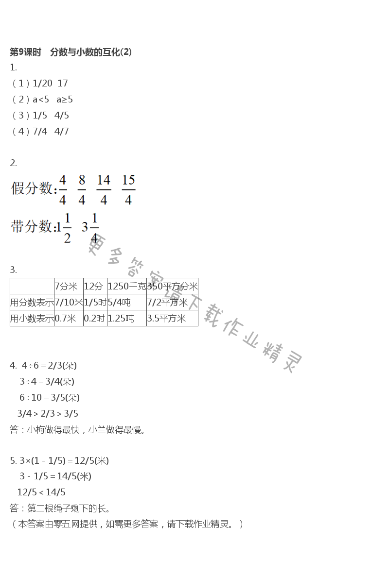 第4单元 分数的意义与性质 - 第9课时　分数与小数的互化(2)