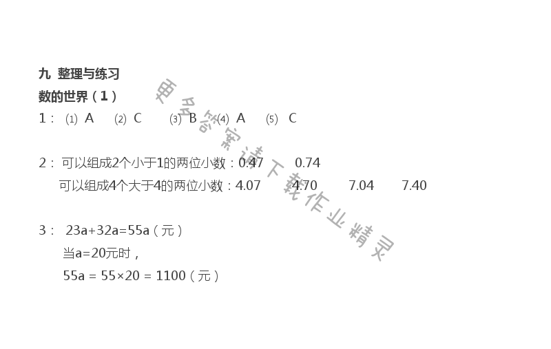 九 整理与复习 - 苏教版五年级上册数学练习与测试答案第101页
