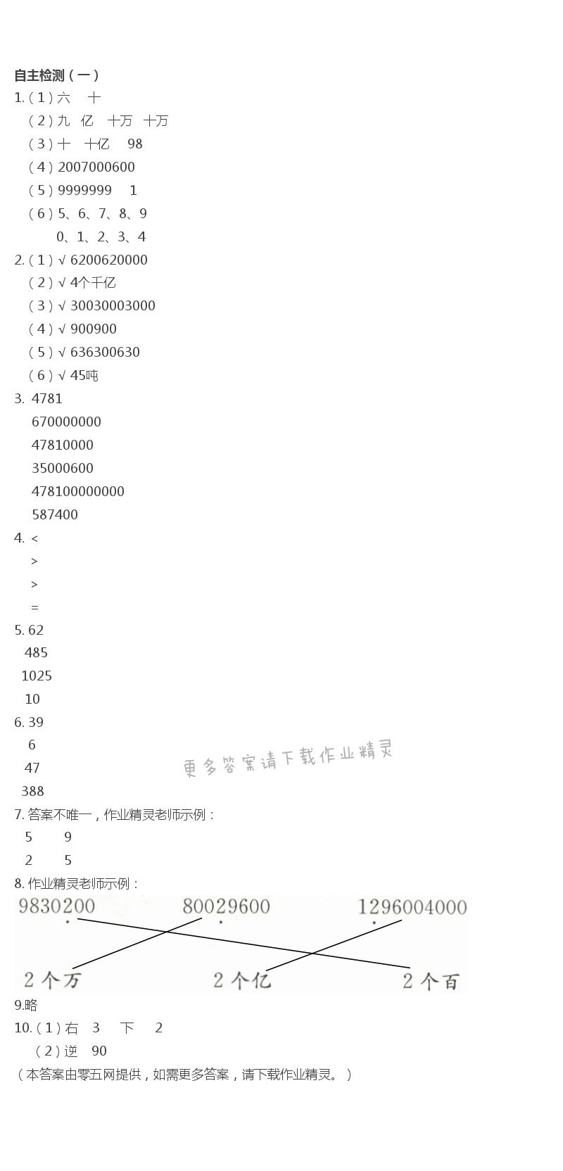 二  认识多位数 - 自主检测（一）