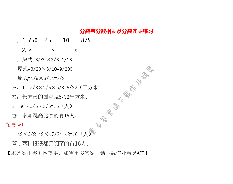 二 分数乘法 - 分数与分数相乘及分数连乘练习