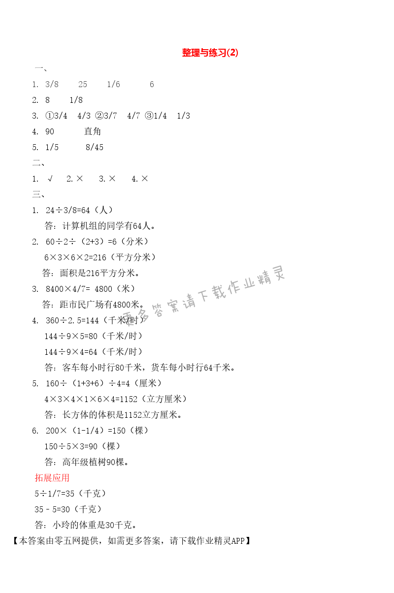 三 分数除法 - 整理与练习(2)