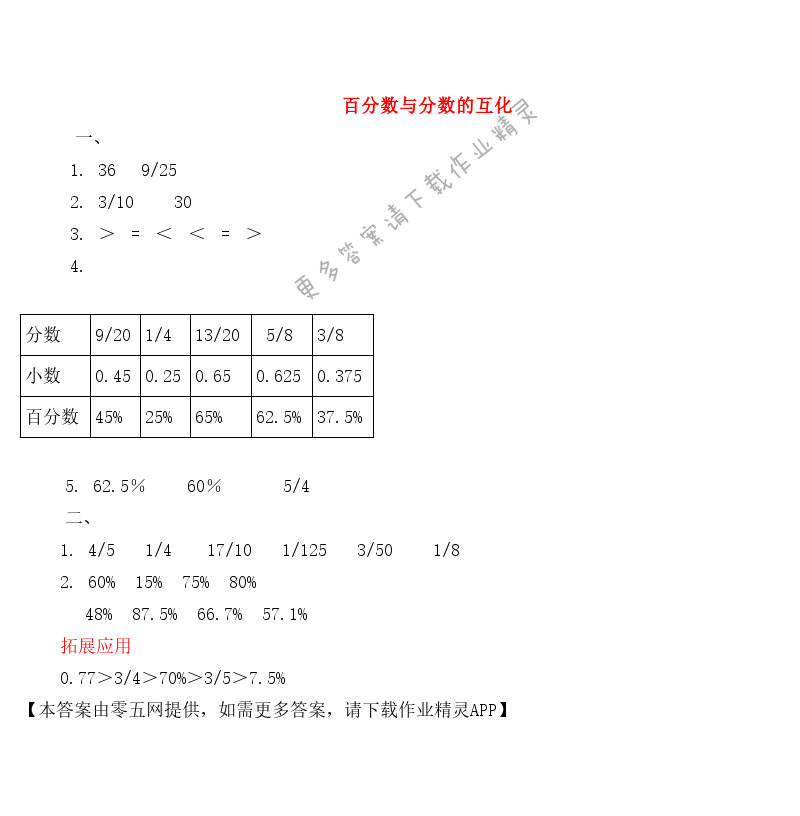 六 百分数 - 百分数与分数的互化