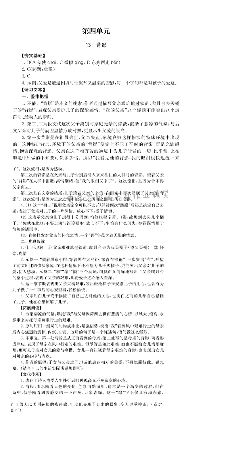  13.背影 - 桥之美补充习题答案
