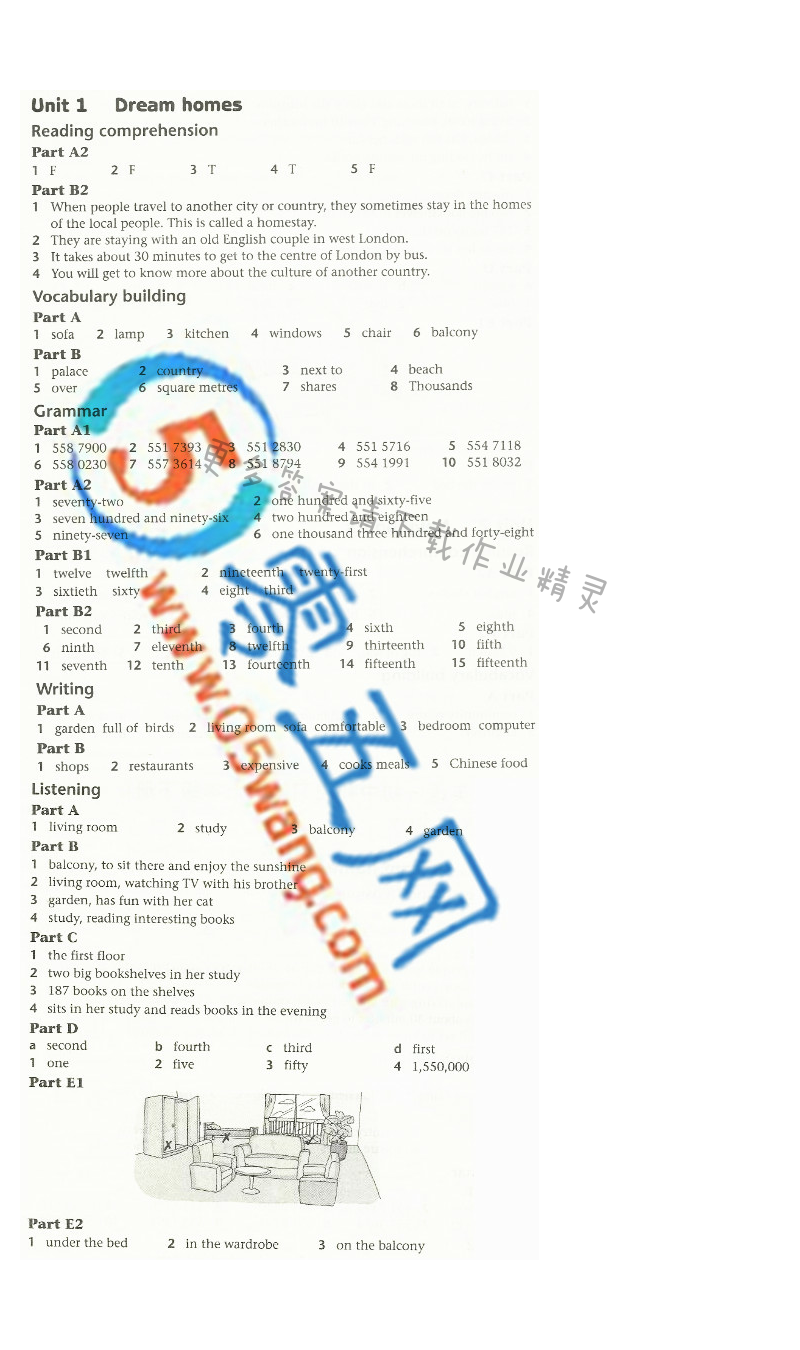 译林英语七年级下册Unit1 Dream Homes补充习题答案