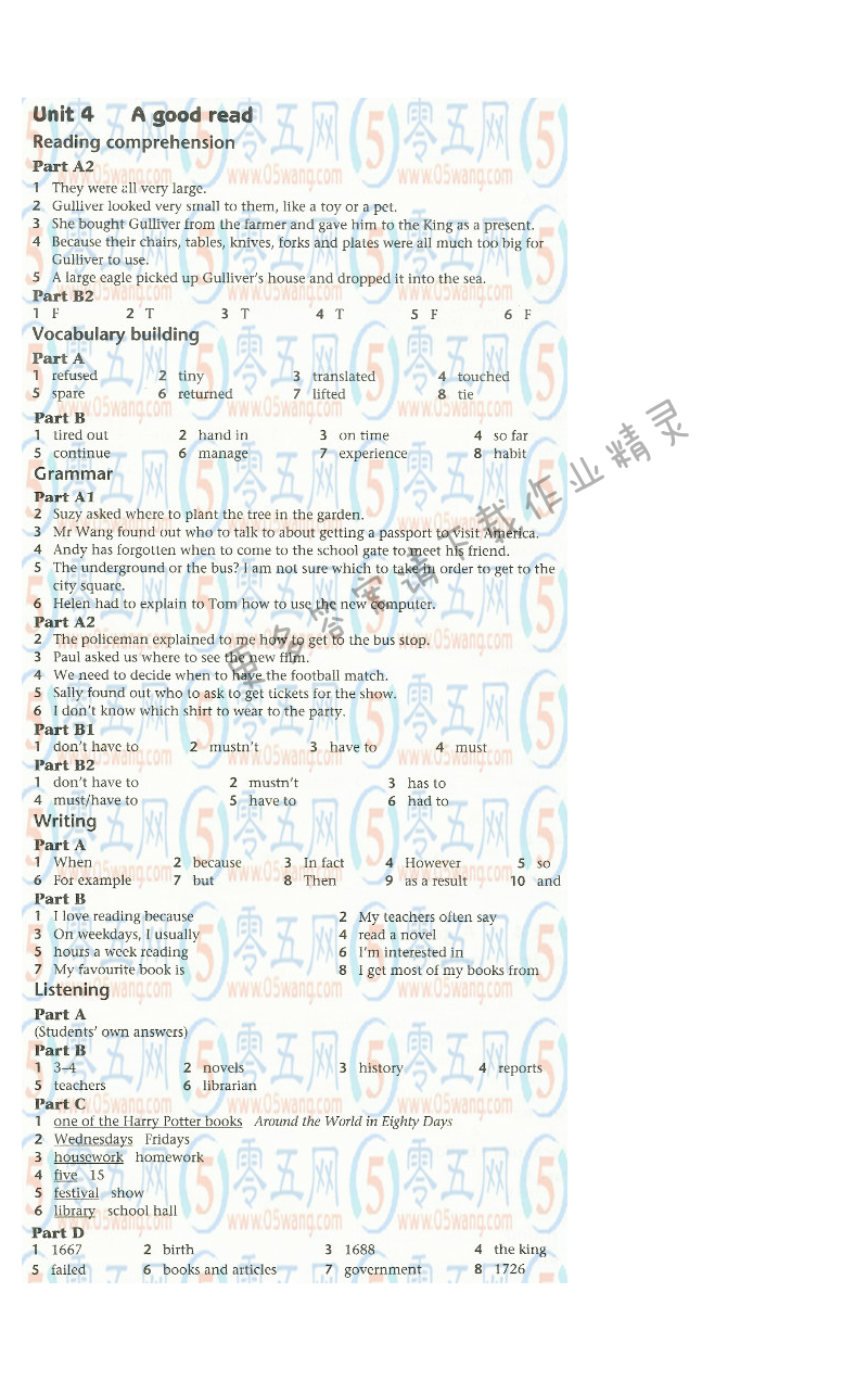 译林英语八年级下册Unit 4 A good read补充习题答案