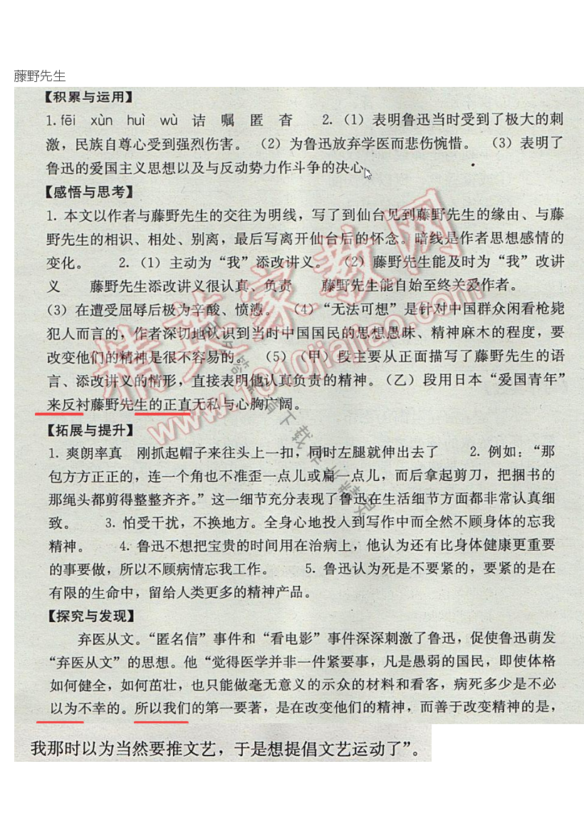 藤野先生补充习题答案