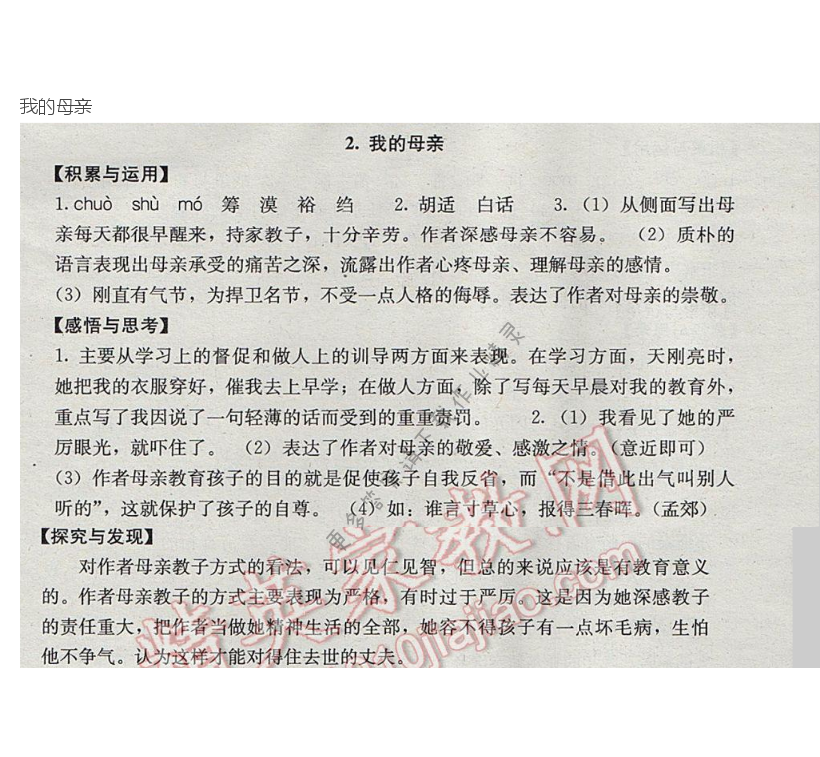我的母亲补充习题答案