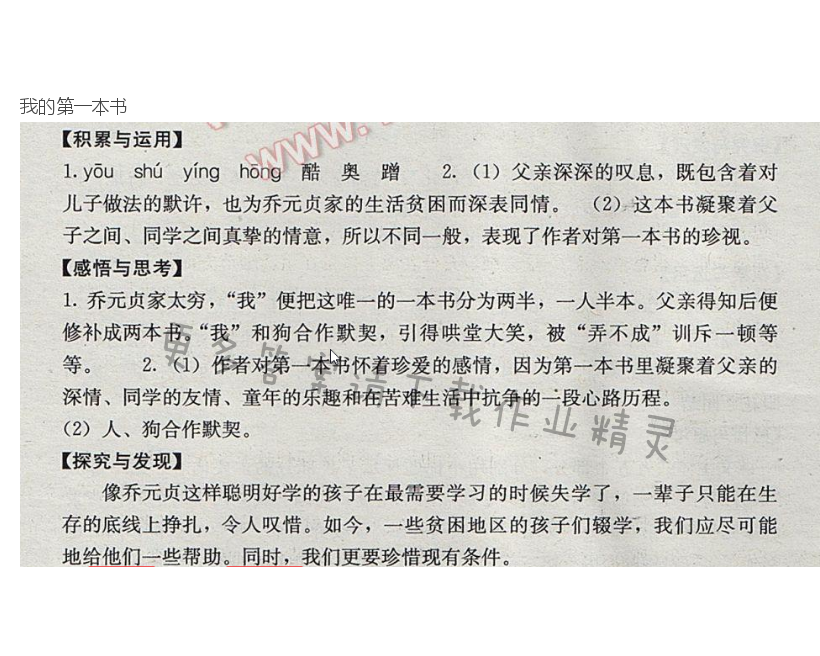 我的第一本书补充习题答案