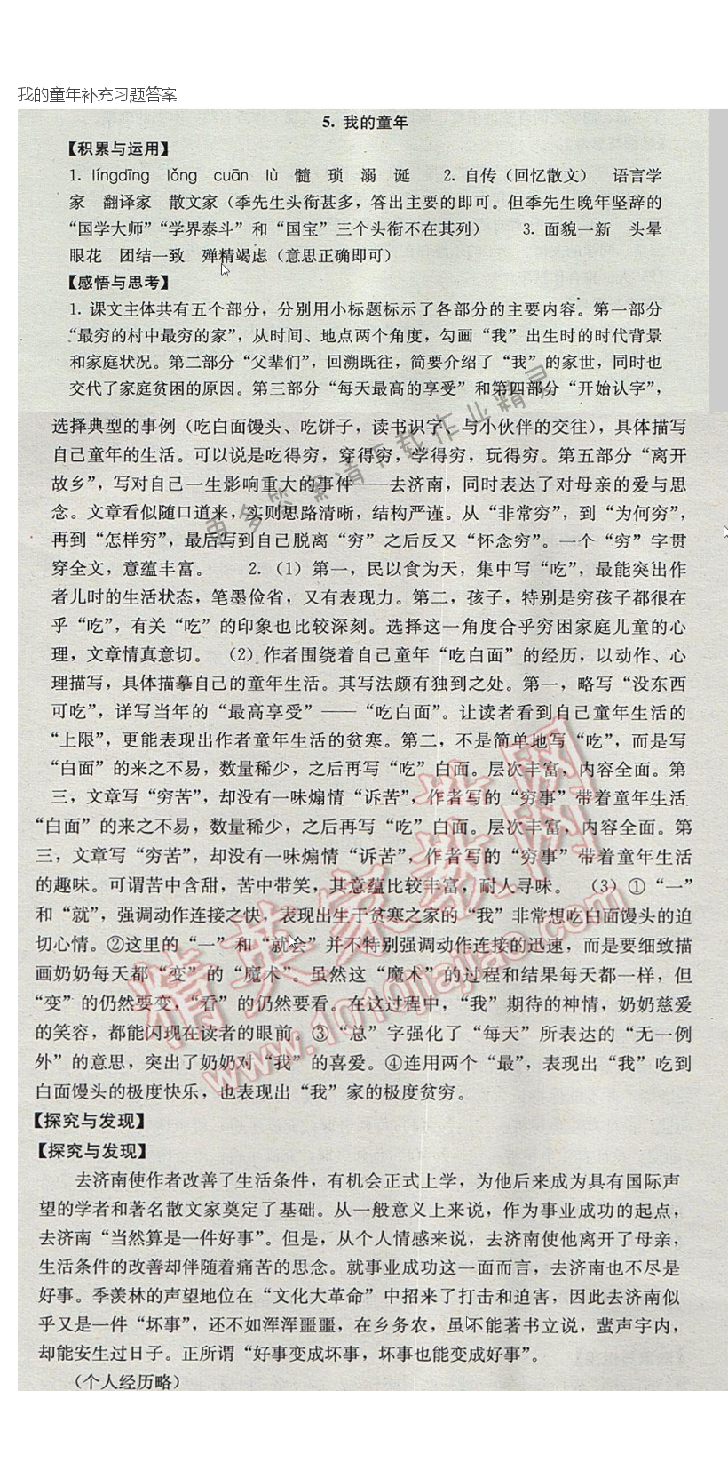 我的童年补充习题答案