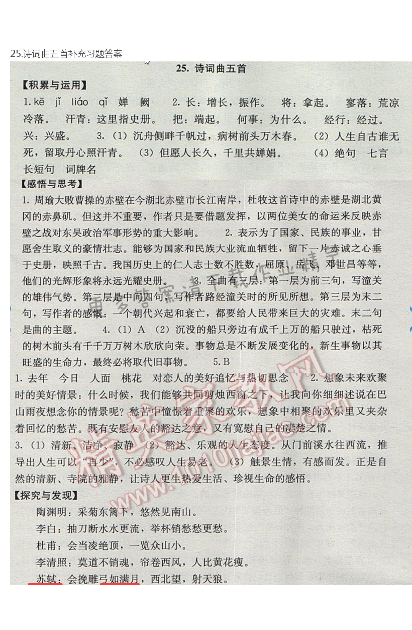 25.诗词曲五首补充习题答案