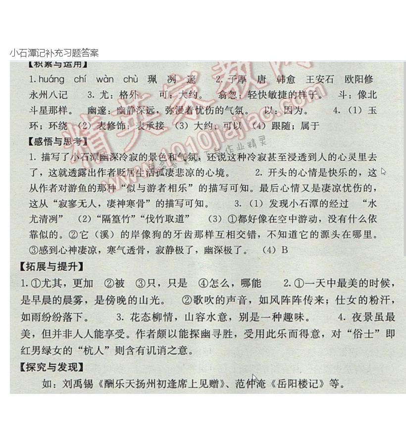 小石潭记补充习题答案