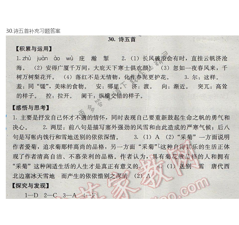 30.诗五首补充习题答案