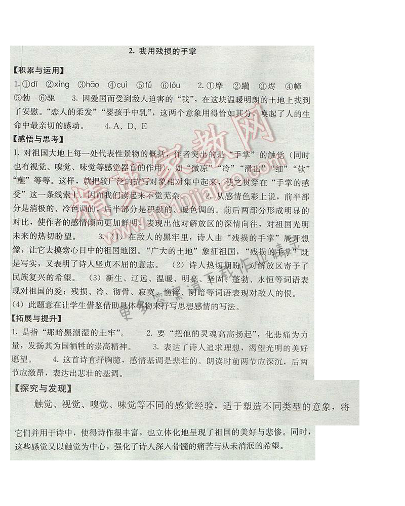 我用残损的手掌补充习题答案