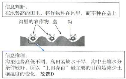沟垄地势高低不同高田易缺水干旱沟中土壤水分条件较好所以上田弃亩最主要的目的是减少土壤湿度的变化故选D