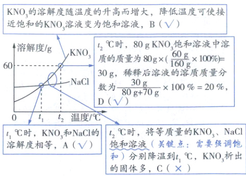需要强调饱溶解度相等A饱和溶液关键点和分别降温到tKNO析出的固体多C