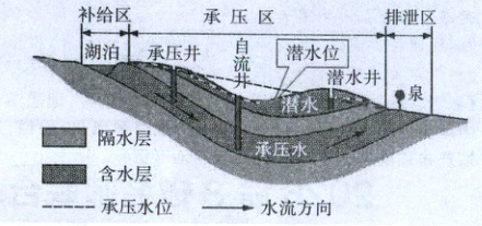 含水层承压水位一水流方向