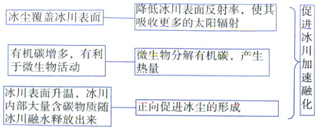 冰川表面升温冰川正向促进冰尘的形成内部大量含碳物质随刂融水释放出来