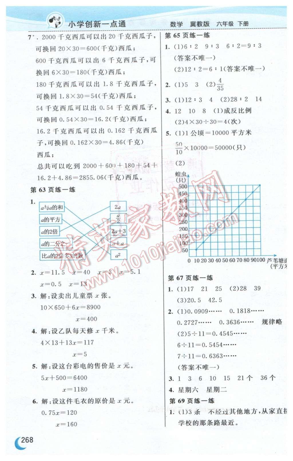 课本冀教版六年级数学下册&nbsp;参考答案第6页