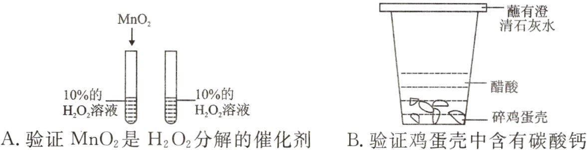 碎鸡蛋壳A验证MnO是HO2分解的催化剂B验证鸡蛋壳中含有碳酸钙
