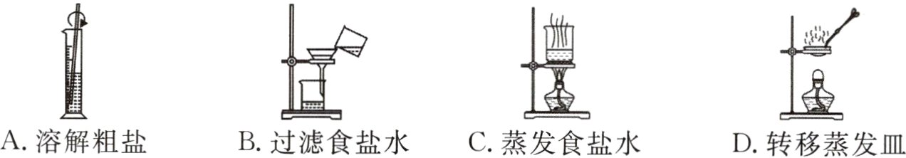 A溶解粗盐B过滤食盐水C蒸发食盐水D转移蒸发皿