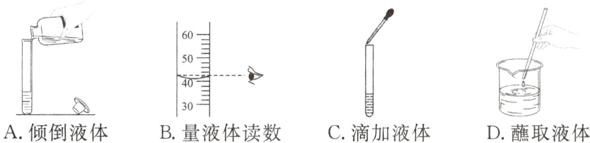 A倾倒液体B量液体读数C滴加液体D蘸取液体