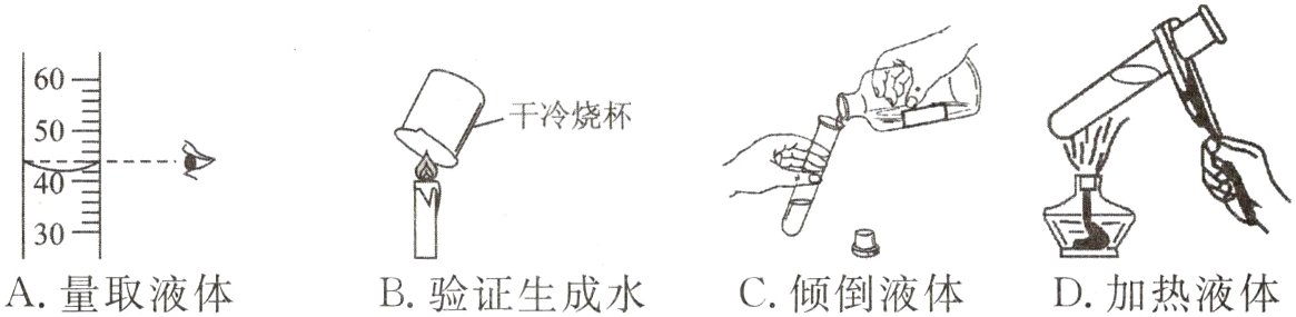 D加热液体A量取液体B验证生成水C倾倒液体