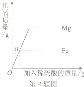 加入稀硫酸的质量g第2题图