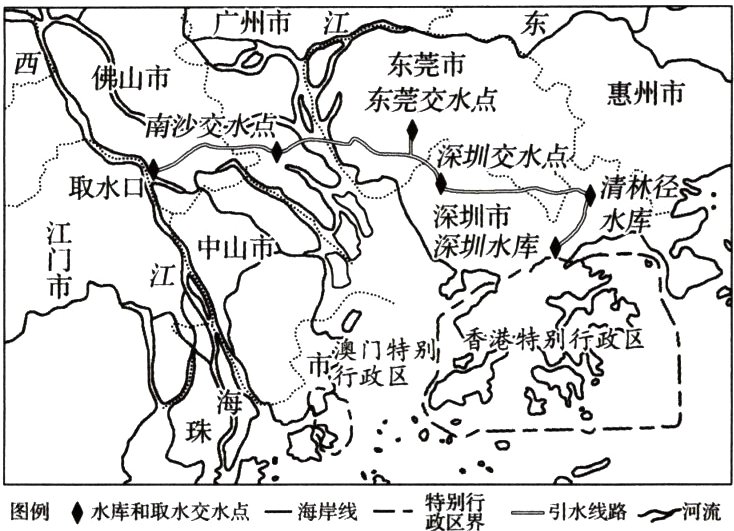 pn图例水率和取水交水点一海岸线一引水线路河流
