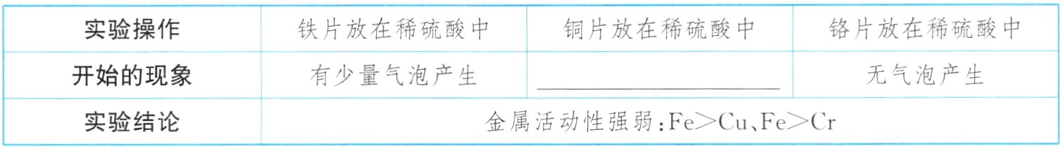 实验结论金属活动性强弱FeCuFeCr