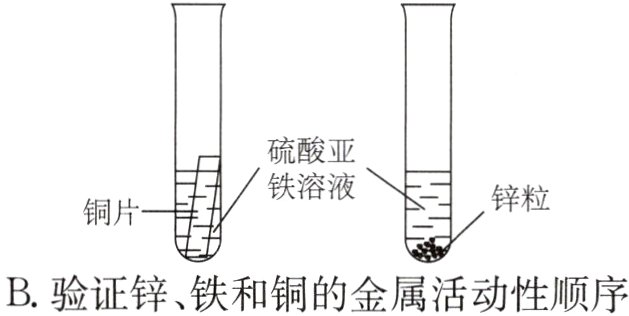 B验证锌铁和铜的金属活动性顺序