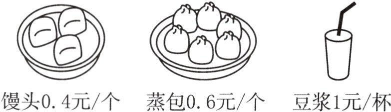 馒头04元个蒸包06元个豆浆1元杯