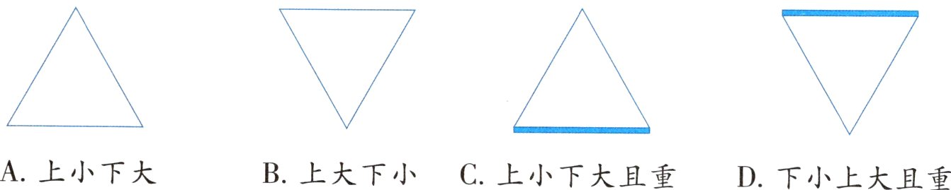 A上小下大B上大下小C上小下大且重D下小上大且重