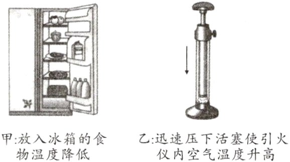 甲放入冰箱的食乙迅速压下活塞使引火物温度降低仪内空气温度升高