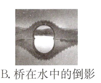 A墙上呈现手的影子B桥在水中的倒影