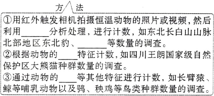 通过动物的等其他特征进行计数如长臂猿鲸等哺乳动物以及秧鸡等鸟类种群数量的调查