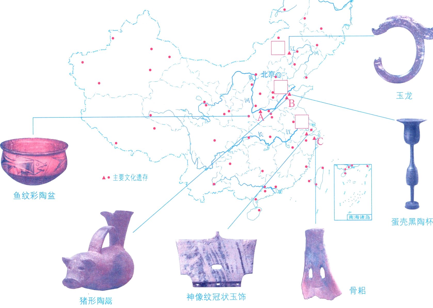 骨耜神像纹冠状玉饰猪形陶鬶