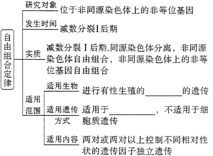 适用内容两对或两对以上控制不同相对性状的遗传因子独立遗传