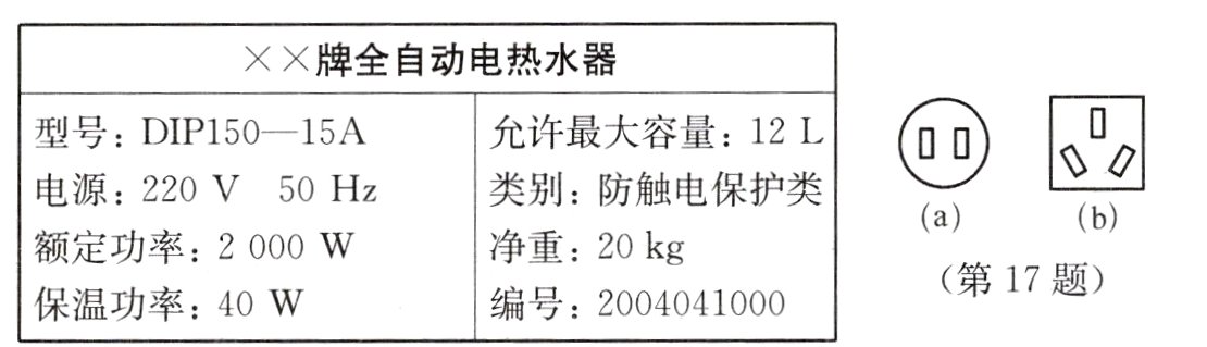 额定功率2000W净重20kg第17题