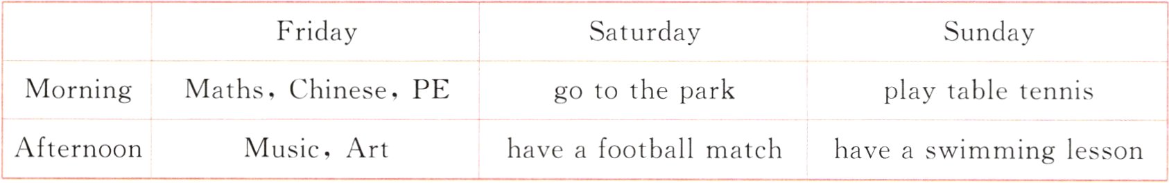 AfternoonhaveafootballmatchMusicArthaveaswimminglesson